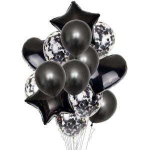 Black Confetti Filled Metallic Balloons